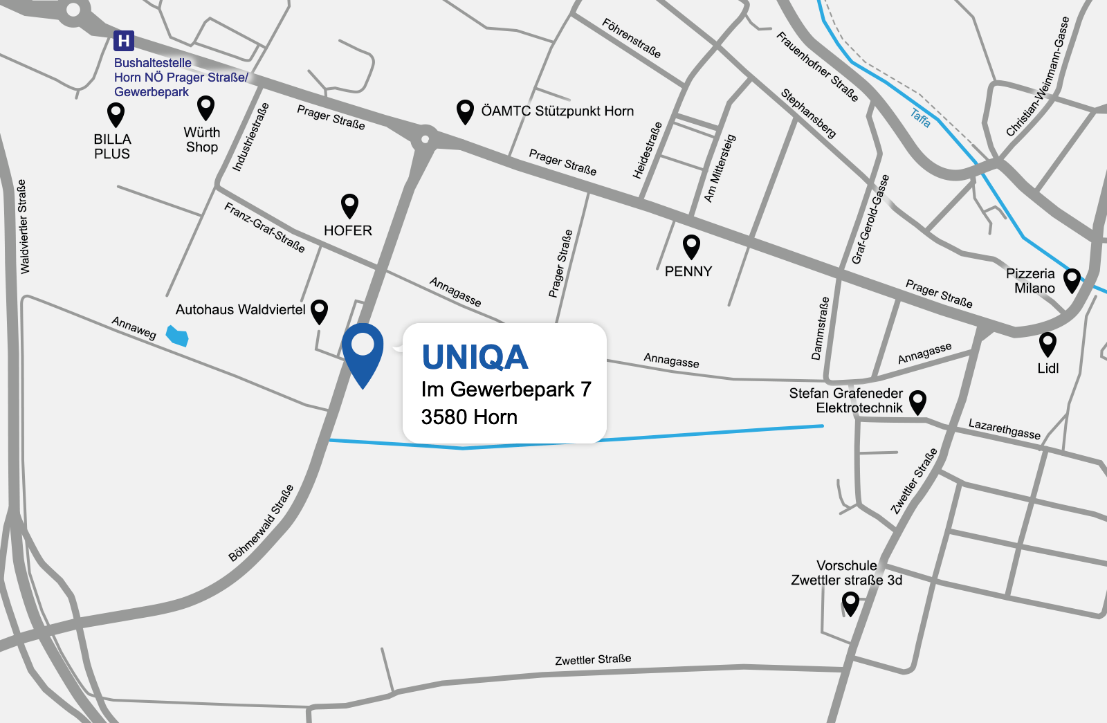 Eine detaillierte gezeichnete Karte der UNIQA Generalagentur AN